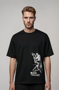 Men's Black Oversized T-Shirt with Embossed Fencing Print