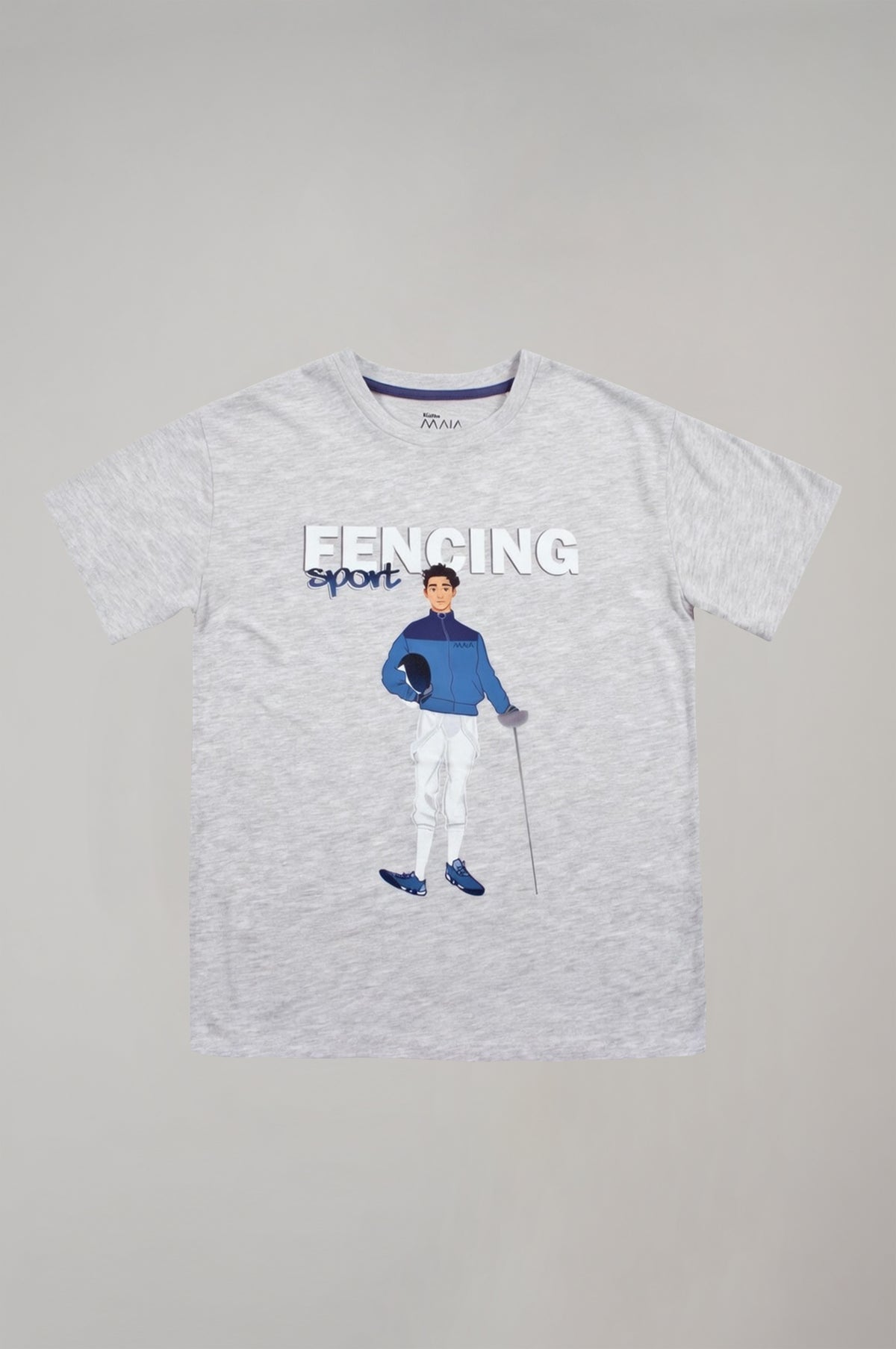 Boys’ Cartoon Fencer Graphic T-Shirt – Melange Grey