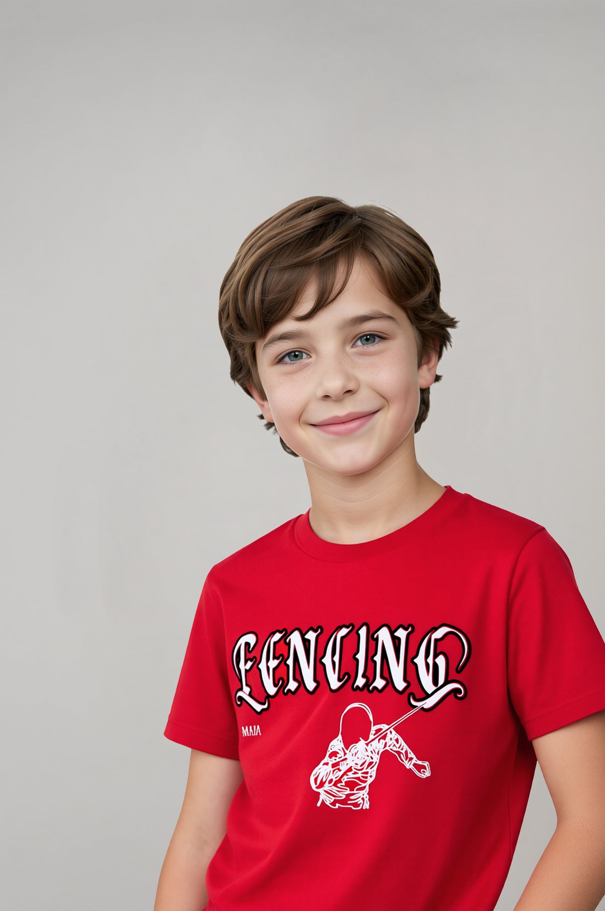 Boy's Red Fencing Embossed Printed T-Shirt